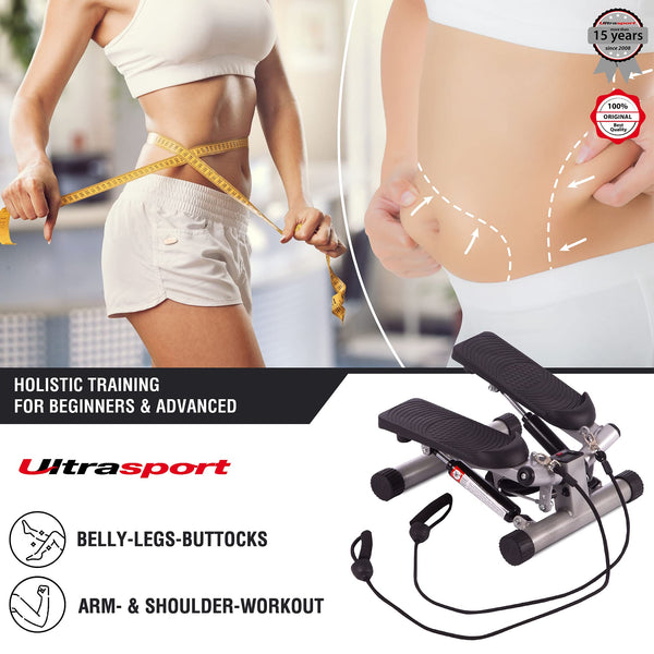 Ultrasport Swing Stepper inklusive Trainingsb?ndern / Hometrainer Stepper mit verstellbarem Widerstand und kabellosem Trainingscomputer ?