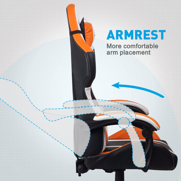 T-THREE.Ergonomic Leather Gaming Chair Height Adjustable with Headrest and Lumbar Support(Orange)