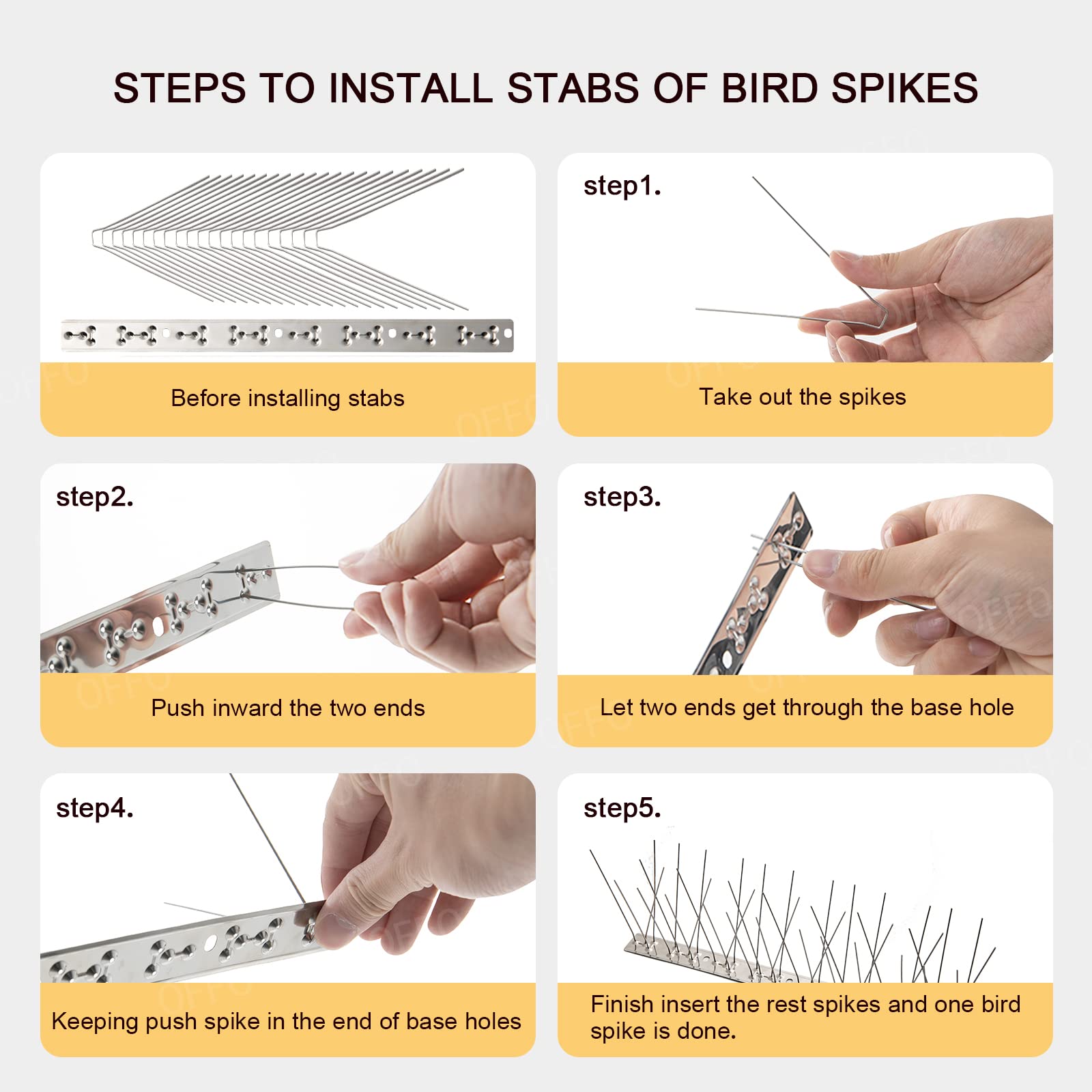 OFFO Bird Spikes with Stainless Steel Base,Cover 16.5m Pigeon Spikes for Roofs and Windows,Bird Deterrent Spikes Set for Deterring Crows,Seagulls and
