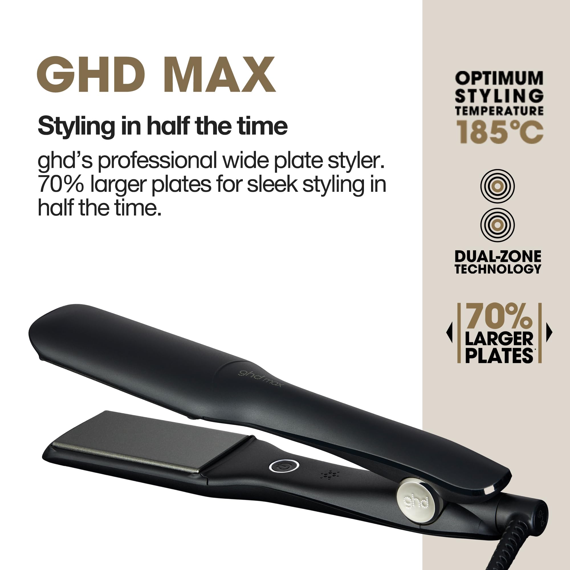 ghd Max Professional Hair Straightener, Wide 1.65" Styling Plates for Quick Easy Styling, Frizz Free, Smooth, Sleek Results