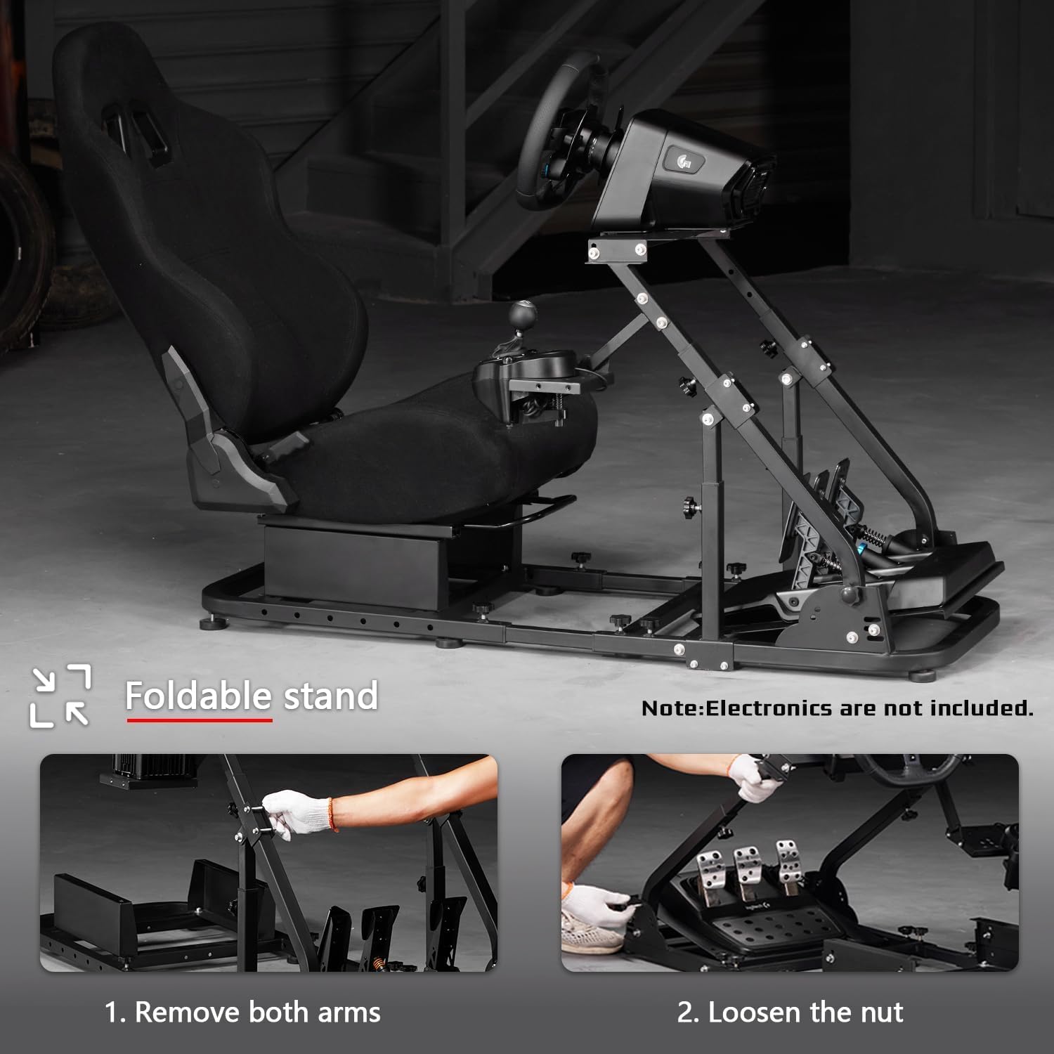 Dardoo Stable Racing Simulator Cockpit with Black Game Seat Fits for Logitech/Thrustmaster/Fanatec G29 G920 G923 T150, Steering Wheel Stand with Reinforcement Bars, Not Included Steering Wheel & Pedal