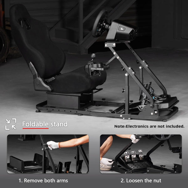Dardoo Stable Racing Simulator Cockpit with Black Game Seat Fits for Logitech/Thrustmaster/Fanatec G29 G920 G923 T150, Steering Wheel Stand with Reinforcement Bars, Not Included Steering Wheel & Pedal