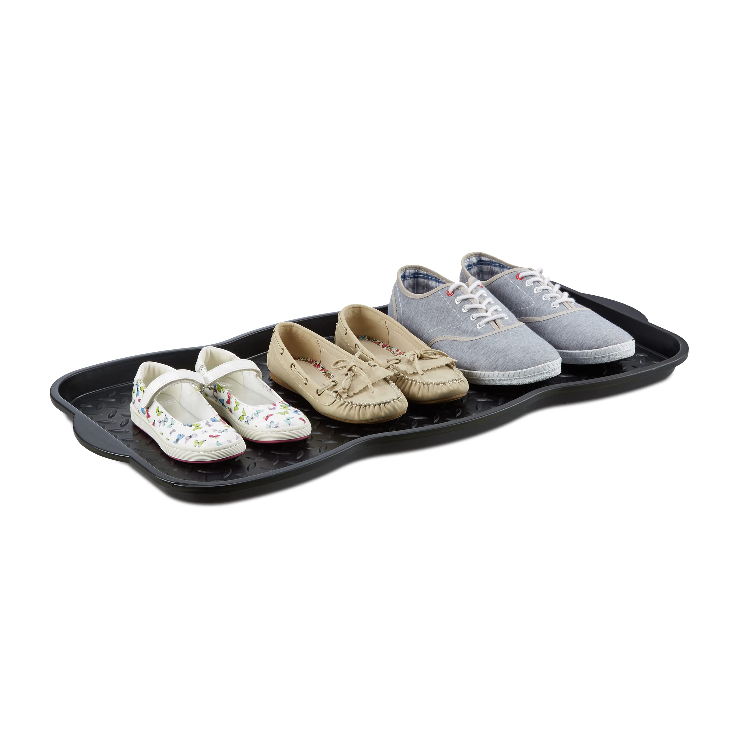Relaxdays Large Shoe Drip Tray, Plastic Shoe Organizer Drip Pan for 6 Shoes, Doormat HWD: 3 x 75 x 38 cm, Black