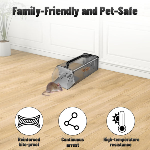 Humane Rat Traps - Transparent Humane Mouse Traps, Effective Mouse Traps for Indoors/Outdoor Rat, Humane Mice Trap, Reusable & Washable Mousetraps Safety for Children and Pets 1230