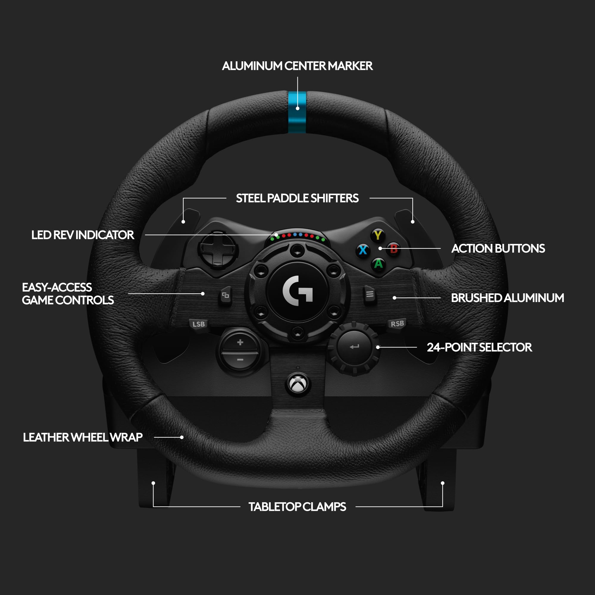 Logitech G G923 Racing Wheel and Pedals, TRUEFORCE up to 1000 Hz Force Feedback, Responsive Driving Design, Dual Clutch Launch Control, Genuine Leather Wheel Cover, for PS5, PS4, PC, Mac - Black