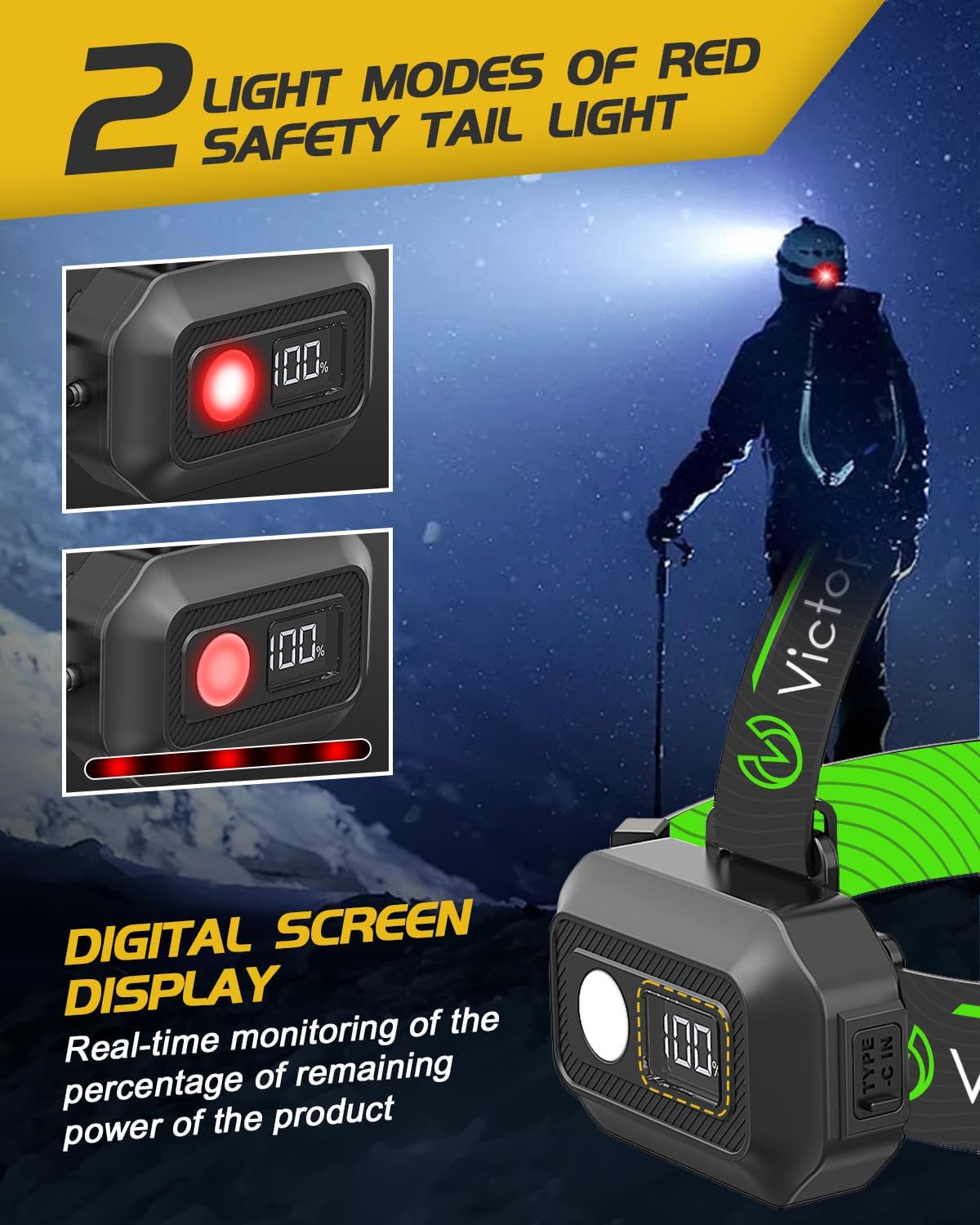 Victoper Head Torch Rechargeable v10000 Upgraded 22000 Lumen Torches LED Super Bright Headlight 10 LEDs Modes Hands-Free Flashlight for Camping Fishing Cycling Hiking Waterproof, Black