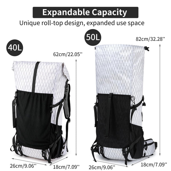 POWER KING 40L Expandable TO 50L Hiking Backpack,Upgraded X-PAC Scratch-proof Lightweight Large Rucksack for Mens Women, Outdoor Roll Top Camping Packsack, Fit for 15.6'' Laptop