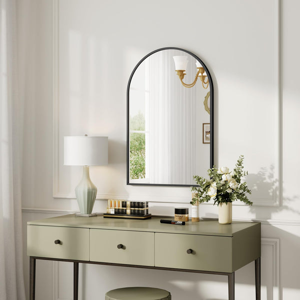 Dripex 50 x 75cm Arched Mirror, Arched Wall Mounted Mirror Home Decorative Bathroom Bedroom Living Room Dressing, Black