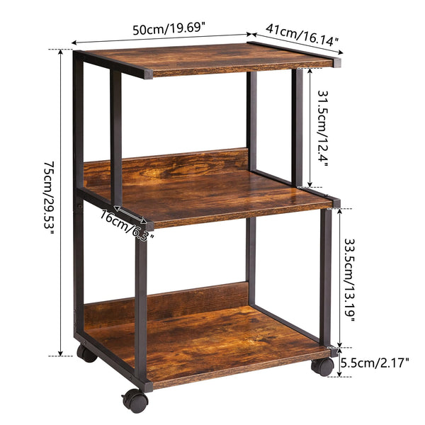 IBUYKE Printer Stand with Storage Shelf,3 Tier Printer Table with Wheels,Printer Cart for Home Office Organization, Rolling Cart Stand for Heat Press