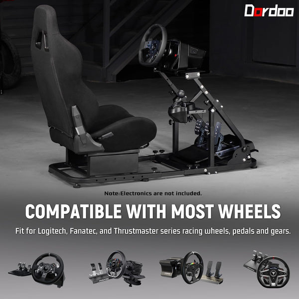 Dardoo Stable Racing Simulator Cockpit with Black Game Seat Fits for Logitech/Thrustmaster/Fanatec G29 G920 G923 T150, Steering Wheel Stand with Reinforcement Bars, Not Included Steering Wheel & Pedal