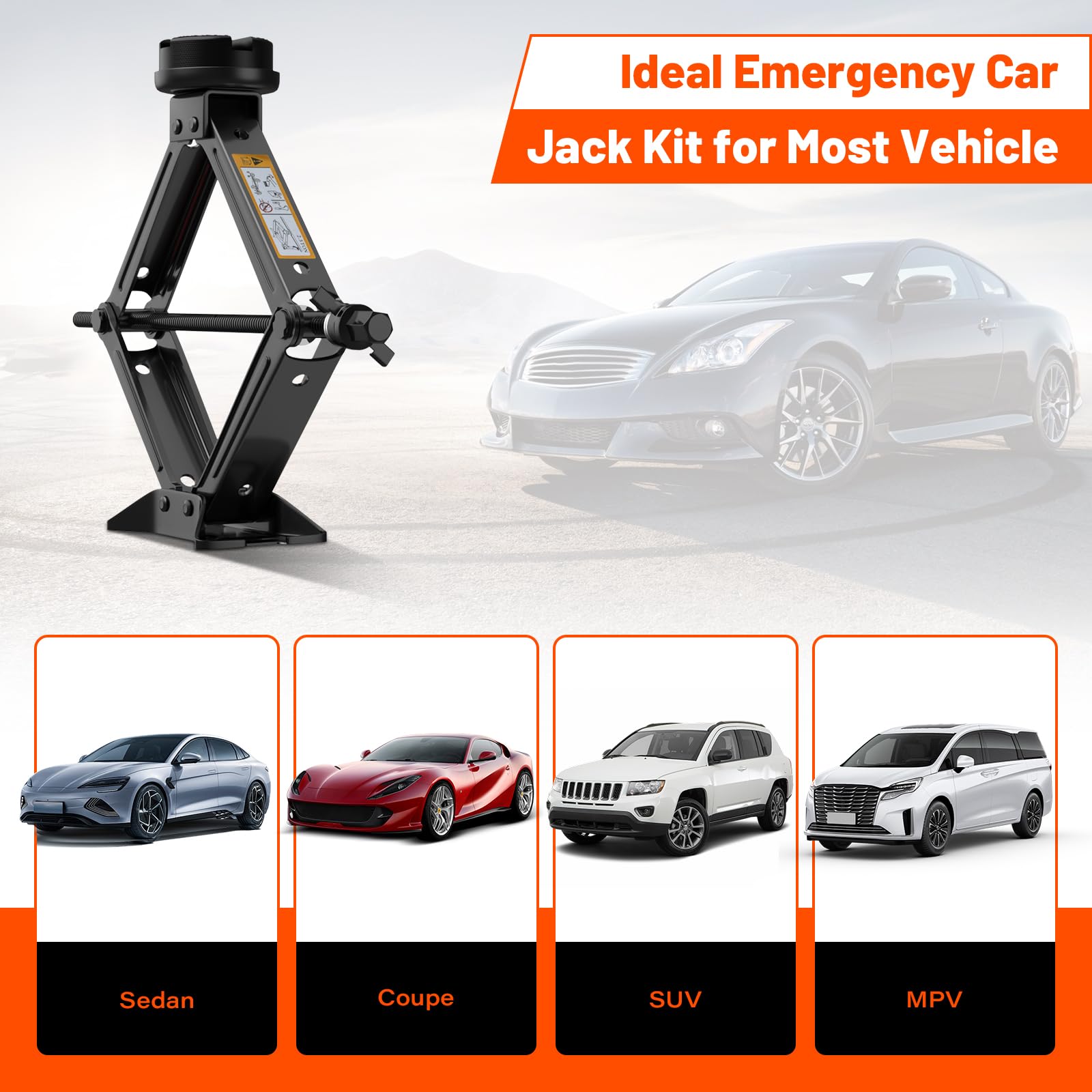 IMAYCC Car Jack Kit 2.5 Ton, Universal Scissor Jack for Car with Rubber Jack Pad, Portable Tire Changing tool with Lug Wrench, Emergency Kit for SUV MPV