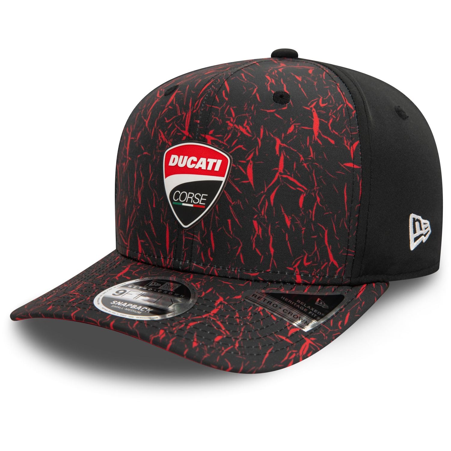New Era Adult's 9Fifty Crinkle AOP Ducati Motor Logo Baseball Cap Hat Black