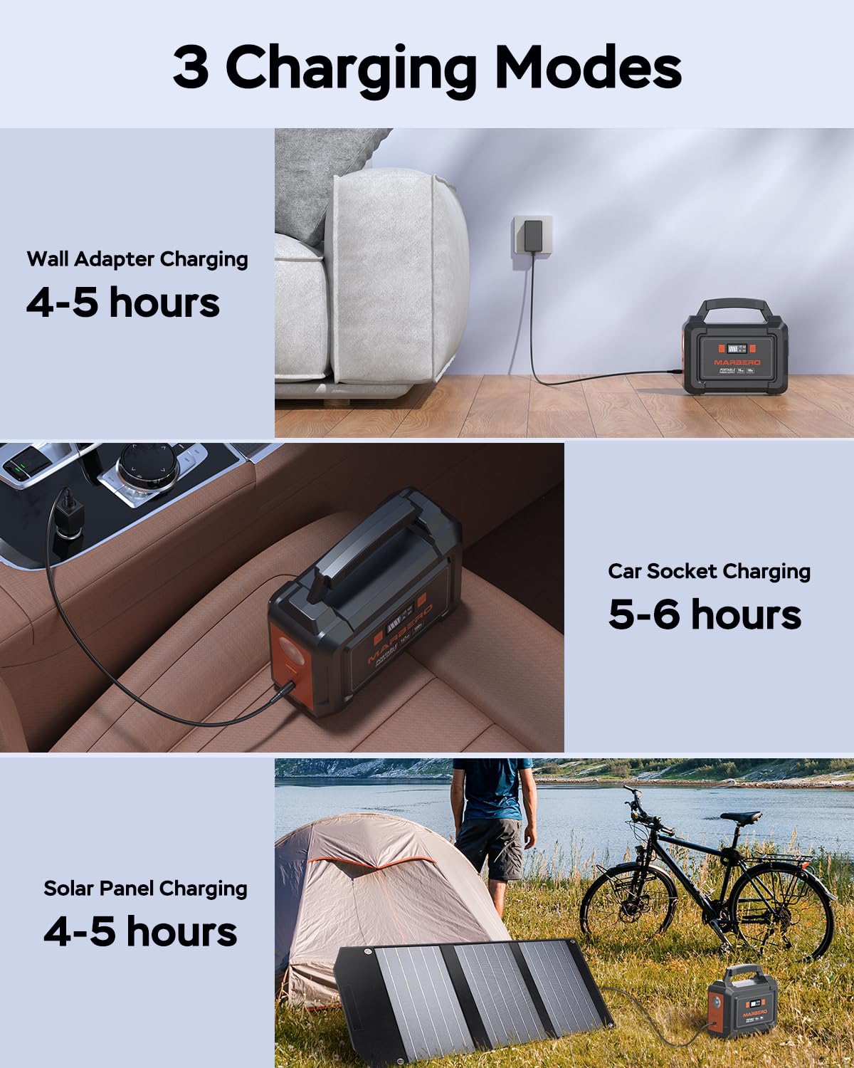 MARBERO Portable Power Station 98Wh Large Battery Pack 100W(150W Peak) Solar Generator Camping Backup with AC Plug Socket with LED Light for Outdoor Adventure RV Trip Home Blackout Emergency