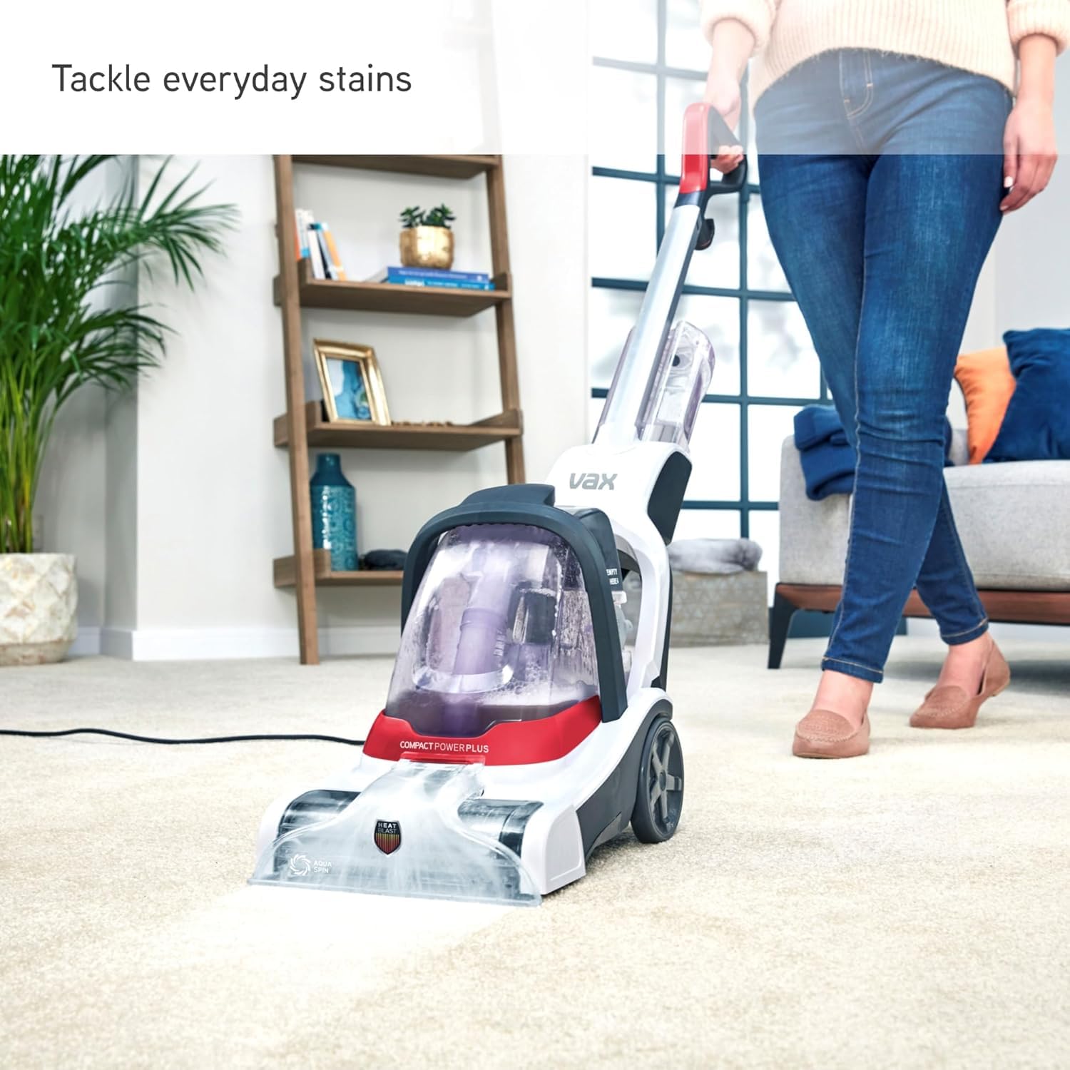Vax Compact Power Plus Carpet Cleaner | Quick, Compact and Light | Includes additional solutions - CDCW-CPXP, 1.8L, 840W, White/Red