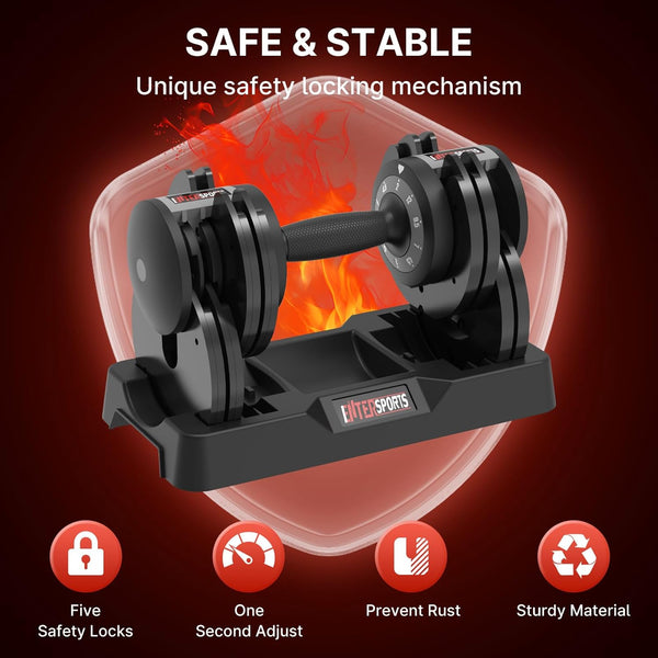 EnterSports 12kg/18KG/27KG Adjustable Dumbbells,Dumbbell Set for Saving Place, Dumbbell Weights with Non-Slip Handle, Home Gym Strength Training Equipment for Full Bodybuilding