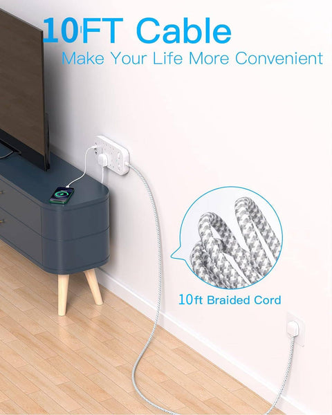 4 Way Surge Protected Extension Lead with USB Slots, HANYCONY Extension Cable with Double Switches, Plug Extension Socket 1.8M Braided Extension Cord for Home Office Accessories, Gray