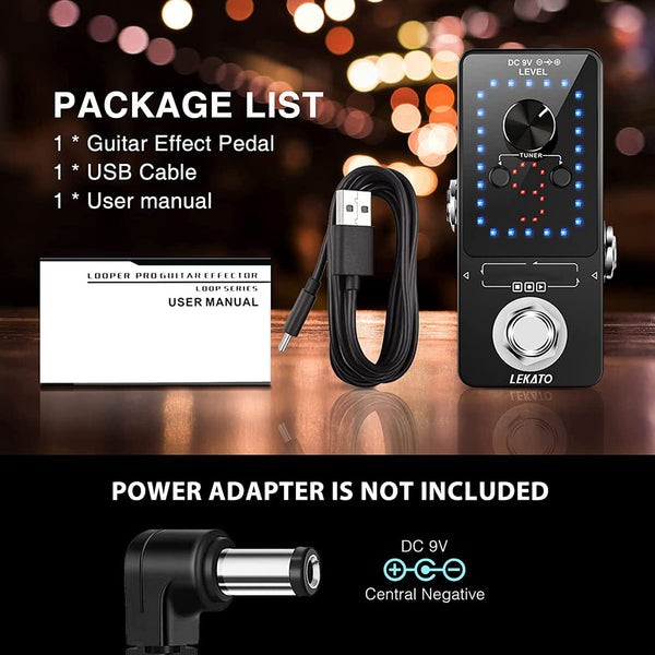 LEKATO Guitar Looper,Built-in Tuner,Bass Loop Effect Pedal(9 Loop Tracks,Max 40 Minutes Overdub Recording) Electric Guitar Loop Machine,Musicial Gears for Guitars/Bass/Keyboard/Drum