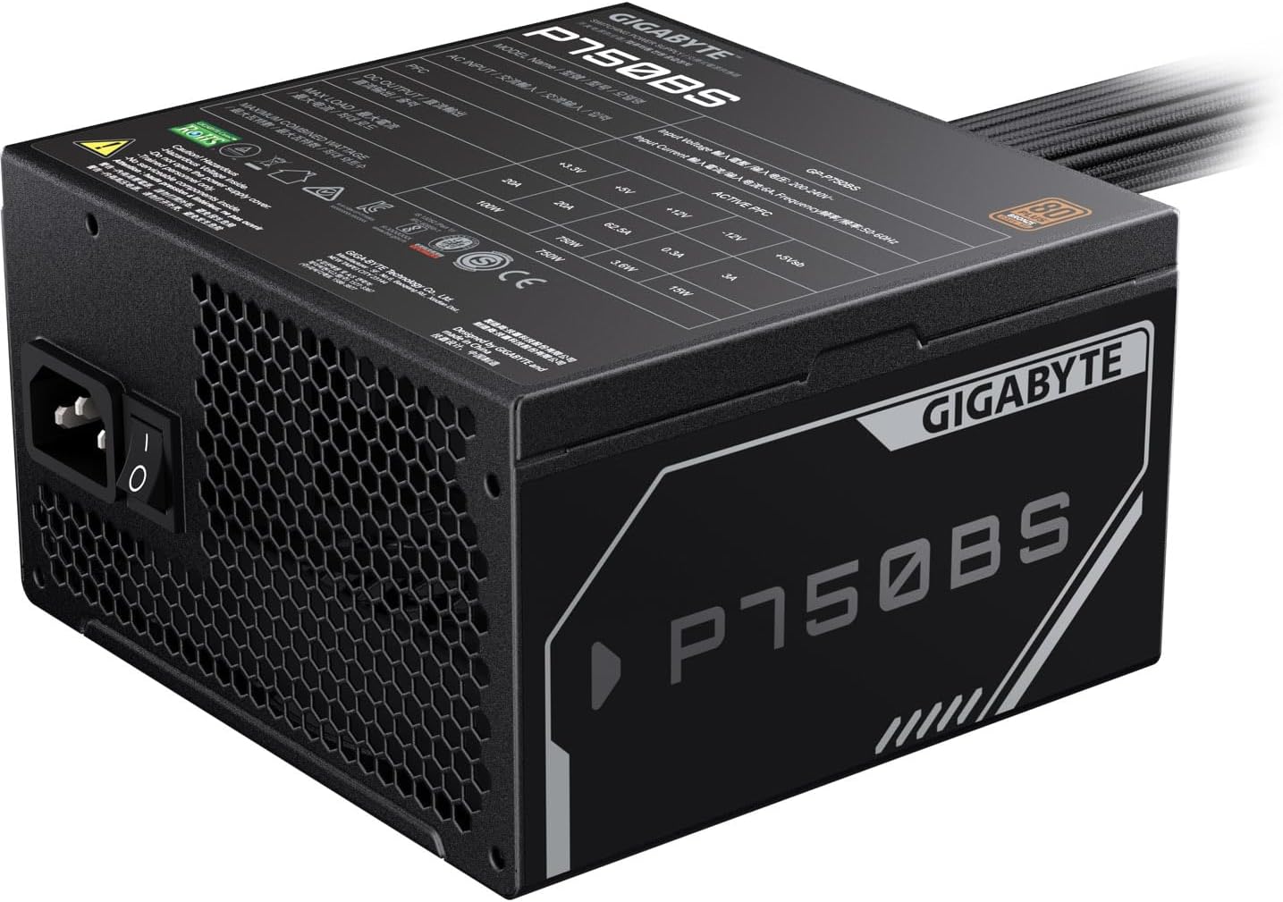 Gigabyte P750BS 80 Plus Bronze Non Modular 750w Power Supply Unit, Flat Cables, 3 Year Warranty