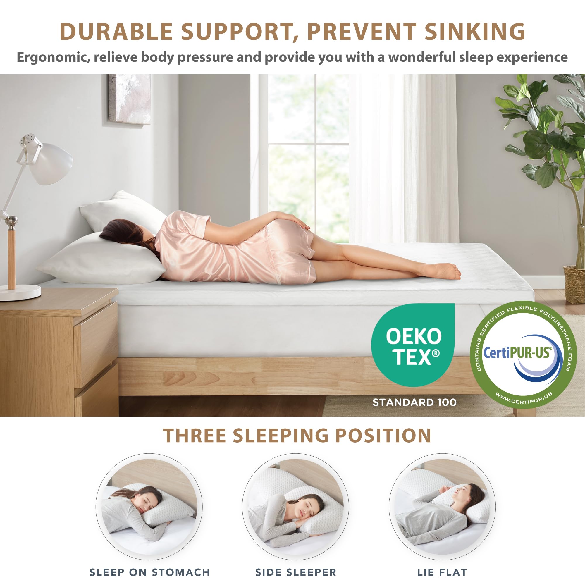 Degrees of Comfort 2 Inch Thick Memory Foam Mattress Topper, Mattress Topper Single Bed Soft for Back Pain, Rayon Derived from Bamboo Cover, Anti-Slip