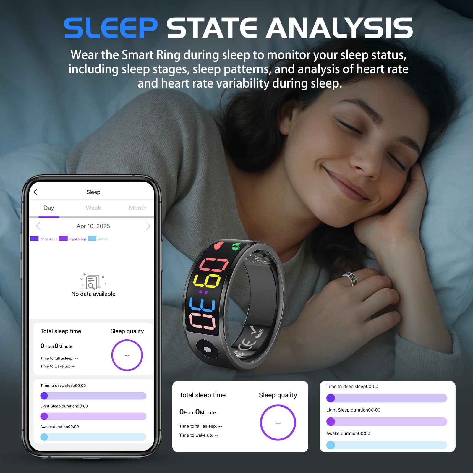 Smart Ring for Men Women, Sleep & Heart Rate Monitor Health Ring, Fitness Ring Heart Rate Blood Oxygen Sleep Monitor Step Counter Activity Tracker for Android iOS with Charging Case (#12-Y)