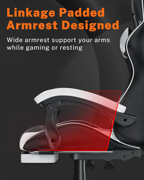 bigzzia RGB Gaming Chair with LED Lights and Ergonomic Computer Chair Reclining PU Leather High Back Video Game Chair with Headrest Adjustable Lumbar Support Linkage Armrest for Adults (Black/Grey)