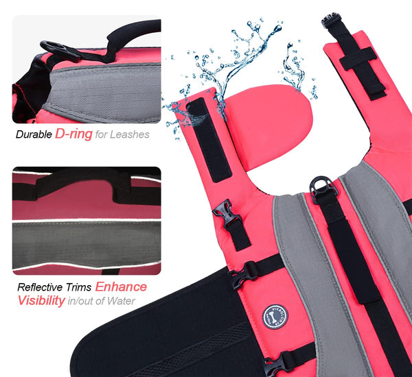 VIVAGLORY Front Float Dog Life Jacket, Dog Buoyancy Aid for Swimming & Boating, Life Vest with Chin Float & Handle, Ripstop & Buoyancy for Doggy, L, Yellow Grey