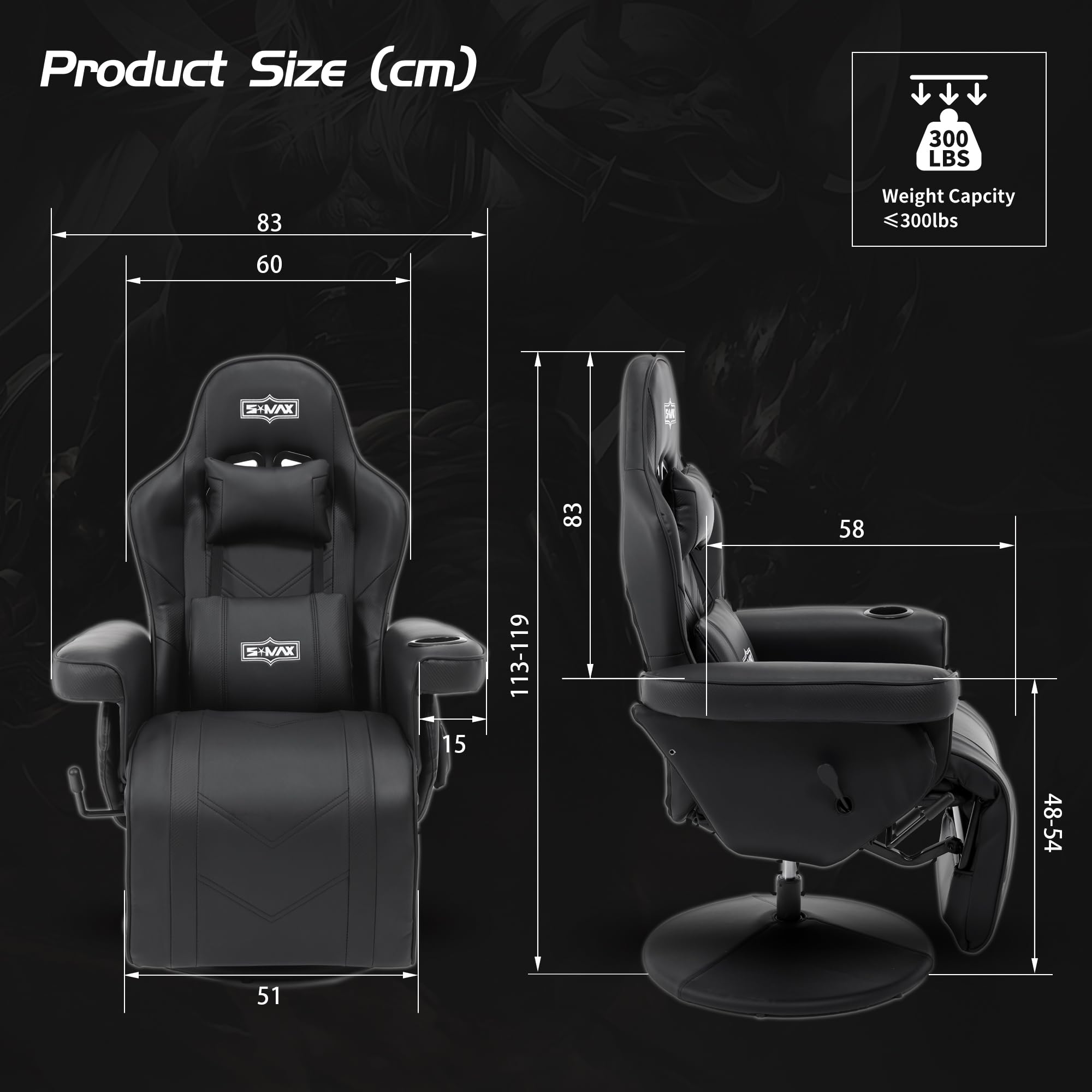 S*MAX Gaming Chair Recliner Height Adjustable Ergonomic Higher Back and Wider Lumbar Support Swivel PU Leather Gaming Chair with Footrest Cup Holder Gamer Chairs for Adults Black X Large