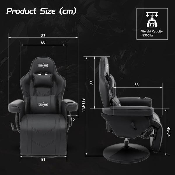 S*MAX Gaming Chair Recliner Height Adjustable Ergonomic Higher Back and Wider Lumbar Support Swivel PU Leather Gaming Chair with Footrest Cup Holder Gamer Chairs for Adults Black X Large