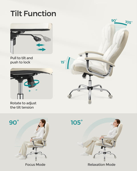 SONGMICS Office Chair, Desk Chair, Gaming Chair with Armrests, Swivel Computer Chair, Executive Office Chair, Adjustable Height, Tilt Function, Home Office, Study, Ink Black OBG57BUKV1