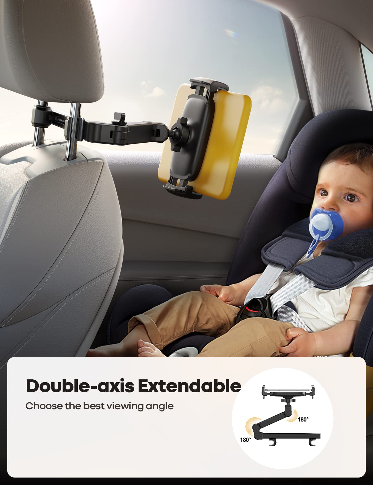 Lamicall Car Headrest Tablet Mount - [Aluminium Arm] 2025 Adjustable Car Tablet Holder, 360° Rotating Backseat Mount for Kids, for 2024 iPad Pro 13, Air 6, Mini, Tab, Phones, 4.7-13” Device - Black