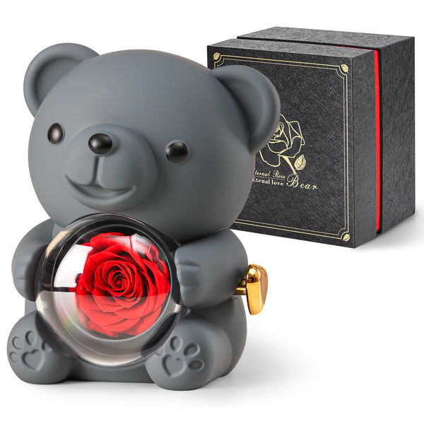Ariceleo Romantic Teddy Bear with Preserved Rose - Hidden Jewelry Box and Heart-Shaped Necklace - Unique Gift for Her - Valentine's Day, Mother's Day,