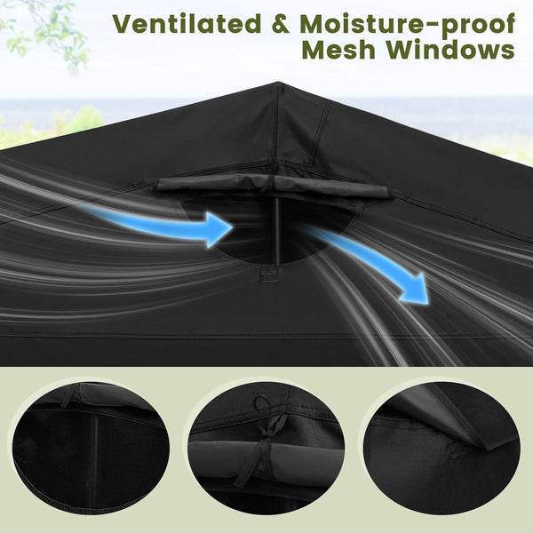 COSTWAY Large Motorcycle Tent, 342 x 137 x 193cm 600D Oxford Waterproof Motorbike Cover Shelter with Roll-up Mesh Windows & 8 Expansion Bolts, Folding Motorcycle Storage Shed