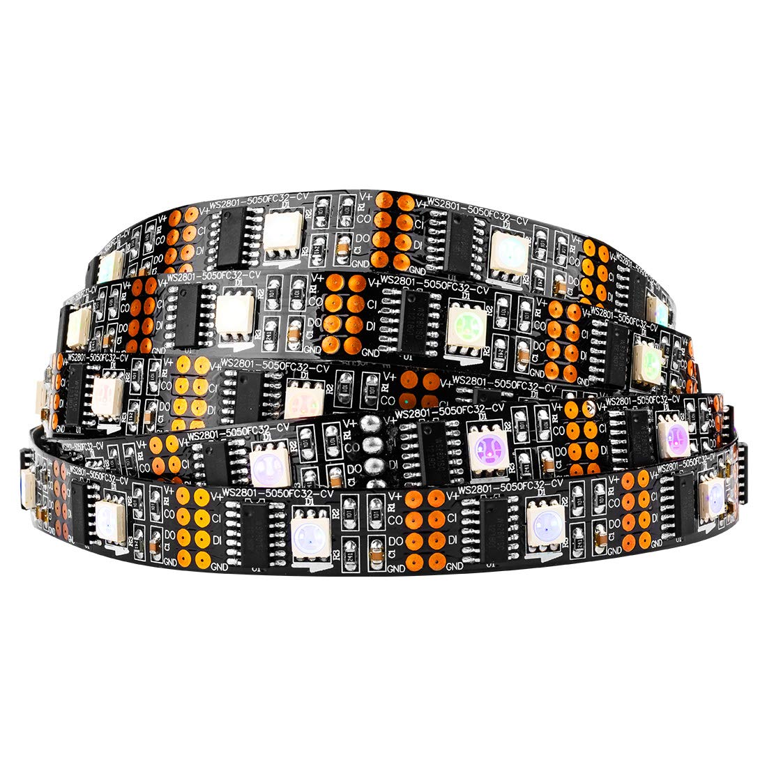 BTF-LIGHTING Individually Addressable WS2801 Light LED Strip 5050 SMD RGB 32LEDs/m 4M 13.12ft 128LEDs IP30 Non-Waterproof Black PCB Pixel Light DC5V