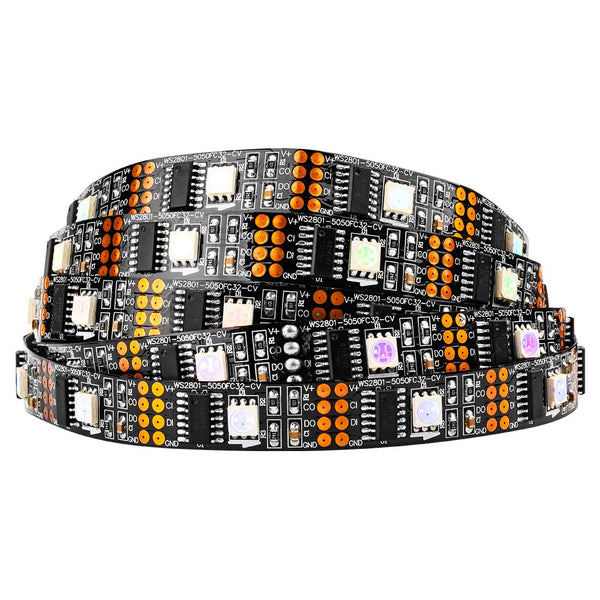 BTF-LIGHTING Individually Addressable WS2801 Light LED Strip 5050 SMD RGB 32LEDs/m 3M 9.8ft 96LEDs IP30 Non-Waterproof Black PCB Pixel Light DC5V 4PIN