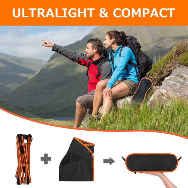 SOPPY Folding Camping Chair Ultra Lightweight, Portable Backpacking Chair, Heavy Duty 135kg Capacity, Outdoor Chairs with Carry Bag for Camping, Garden, Fishing, Beach,BBQs - Orange