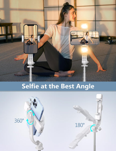 Selfie Stick Tripod with 2 Fill Lights, 45'' Extra Long Phone Tripod with Detachable Remote, Compatible with iPhone, Samsung, Smartphones