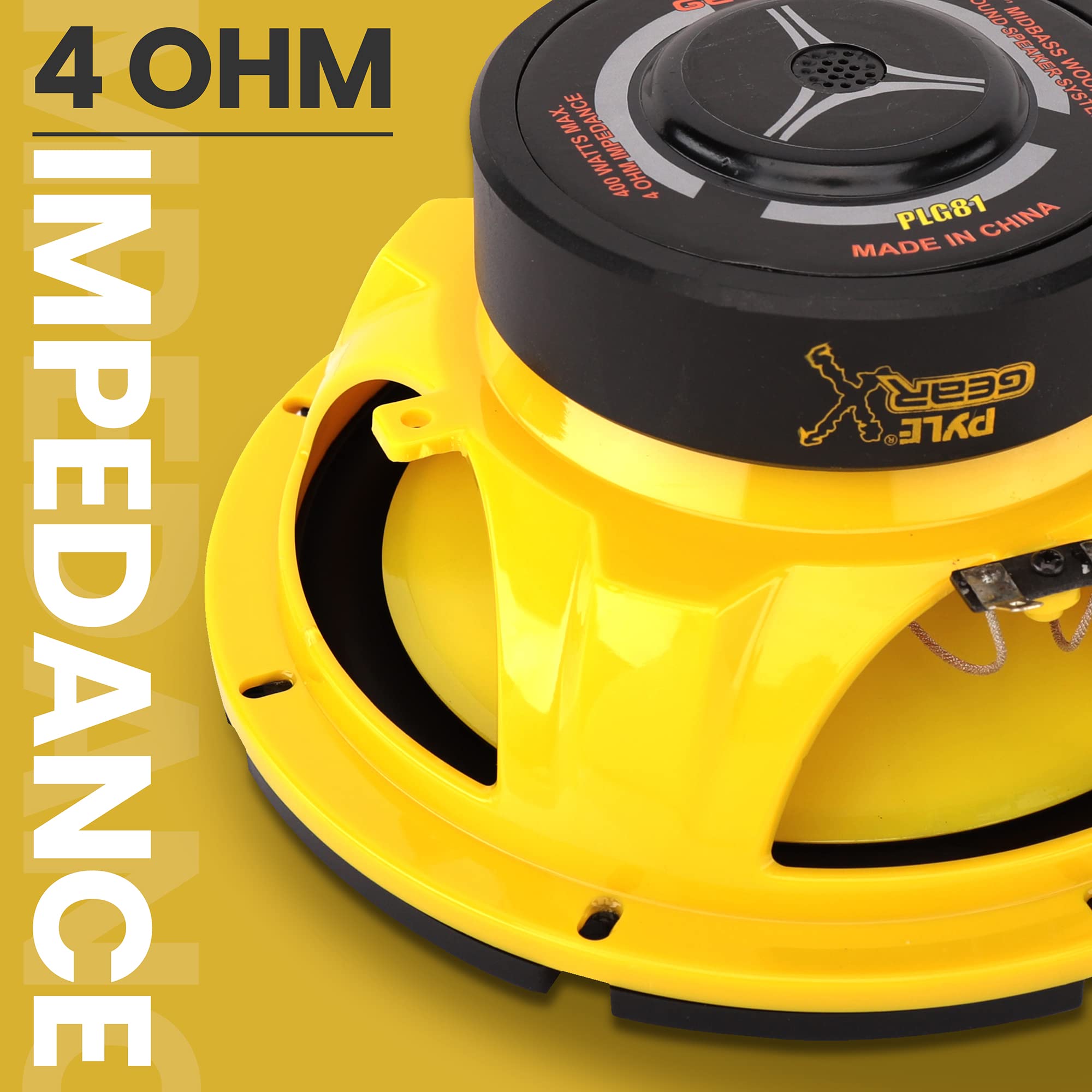 Pyle Car Midbass Speaker System - Pro 8 Inch 400 Watt 4 Ohm Auto Mid-Bass Component Poly Woofer Audio Sound Speakers For Car Stereo w/ 40 Oz Magnet, 50Hz-5KHz Frequency, 3.58” Mount Depth - PLG81