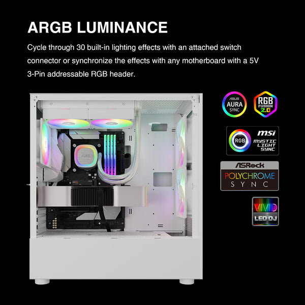 GAMDIAS AURA GL240 V2 AIO, 240mm CPU Liquid Cooler, Easy Cable Routing Design, Rotatable Performance Pump, 2 x 120mm Low-Noise PWM ARGB Fan w/ MB Sync, AMD AM5/AM4；Intel LGA 1851/1700/115x/1200, White