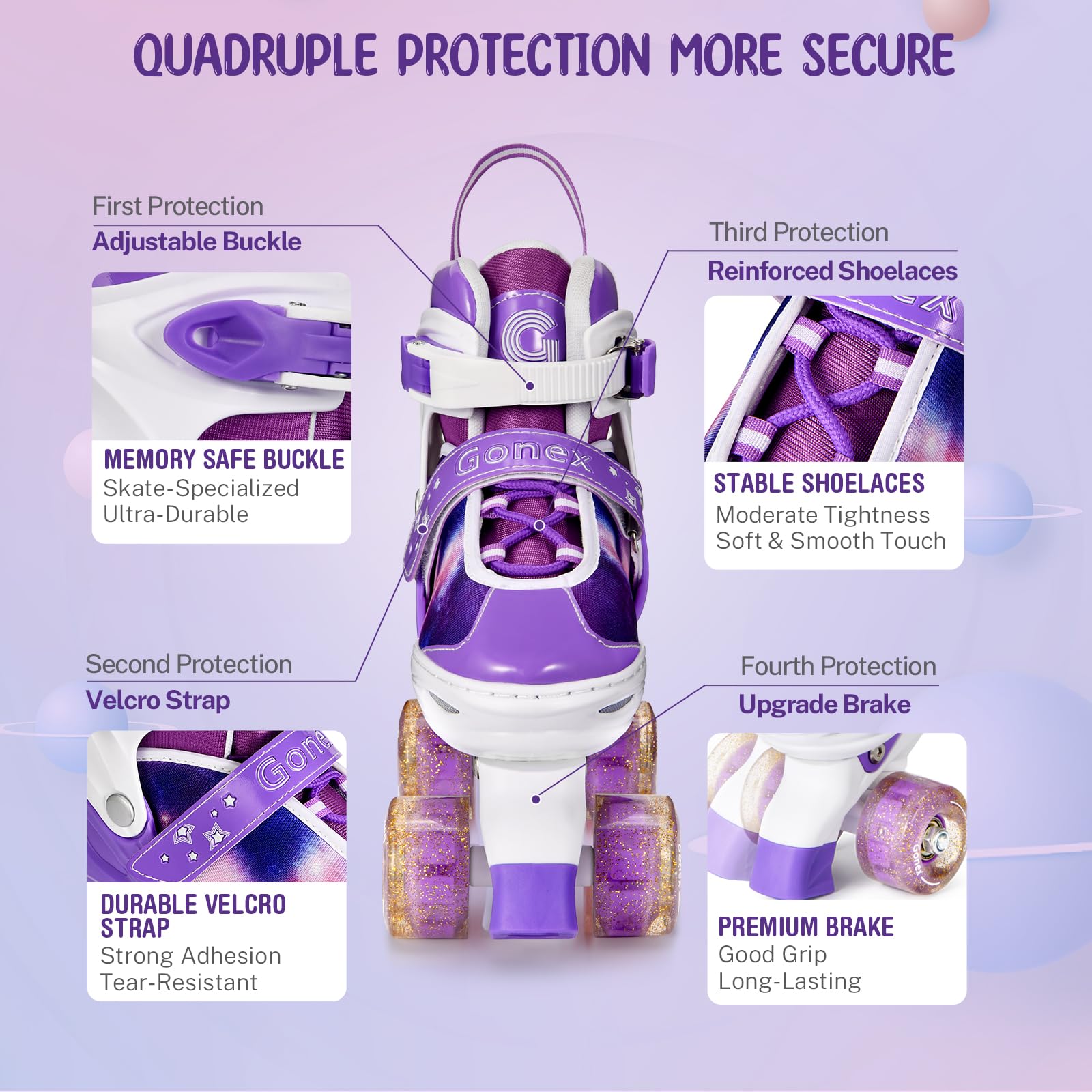 Gonex Adjustable Roller Skates,4 Light up Wheels and Sizes Adjustable Quad Skate for Indoor Outdoor for Girls Women Kids Beginner