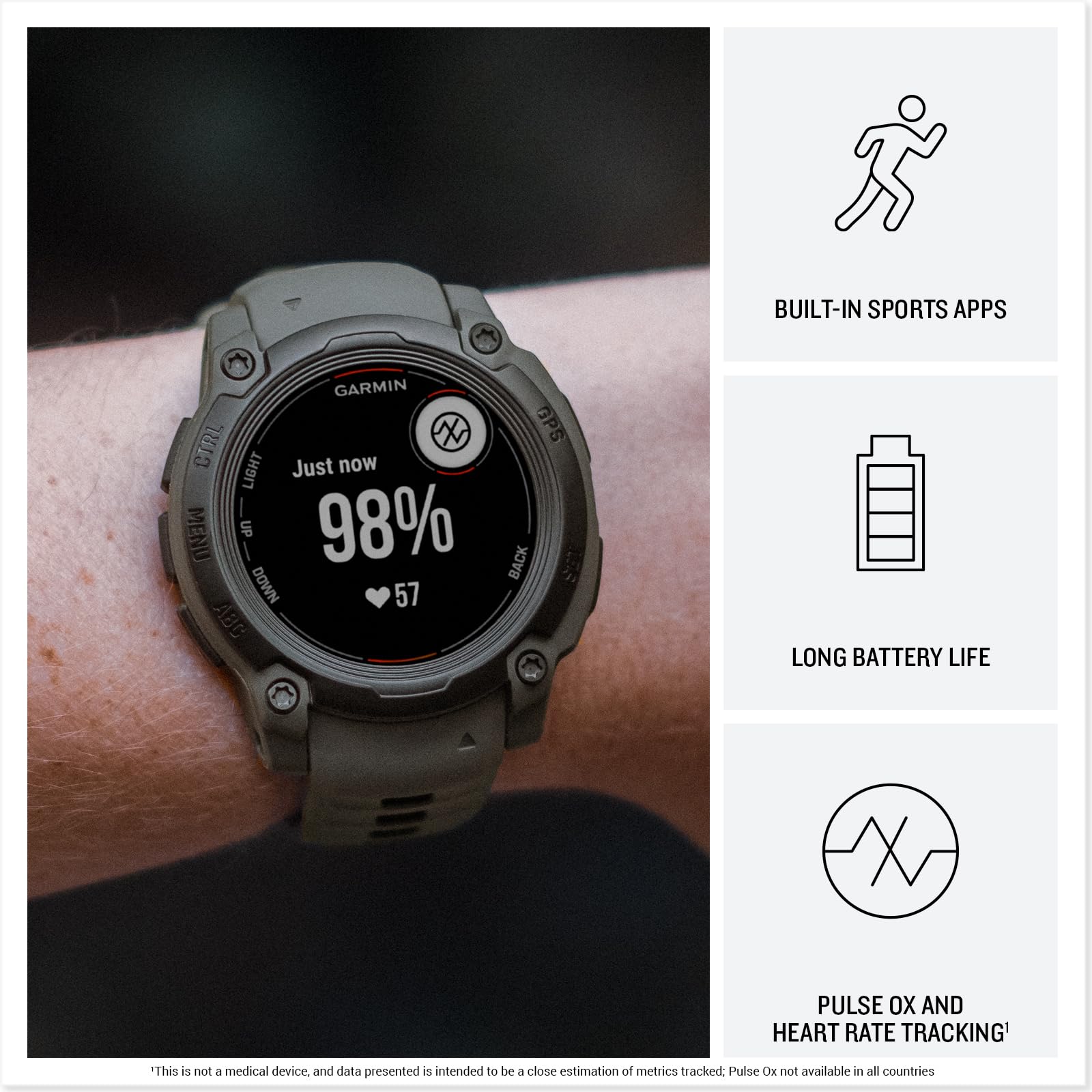 Garmin Instinct E GPS 45mm Smartwatch, Rugged watch with essential smart features, Built-in Sports Apps, Supertough Design Features, up to 16 days Battery Life, Electric Lime