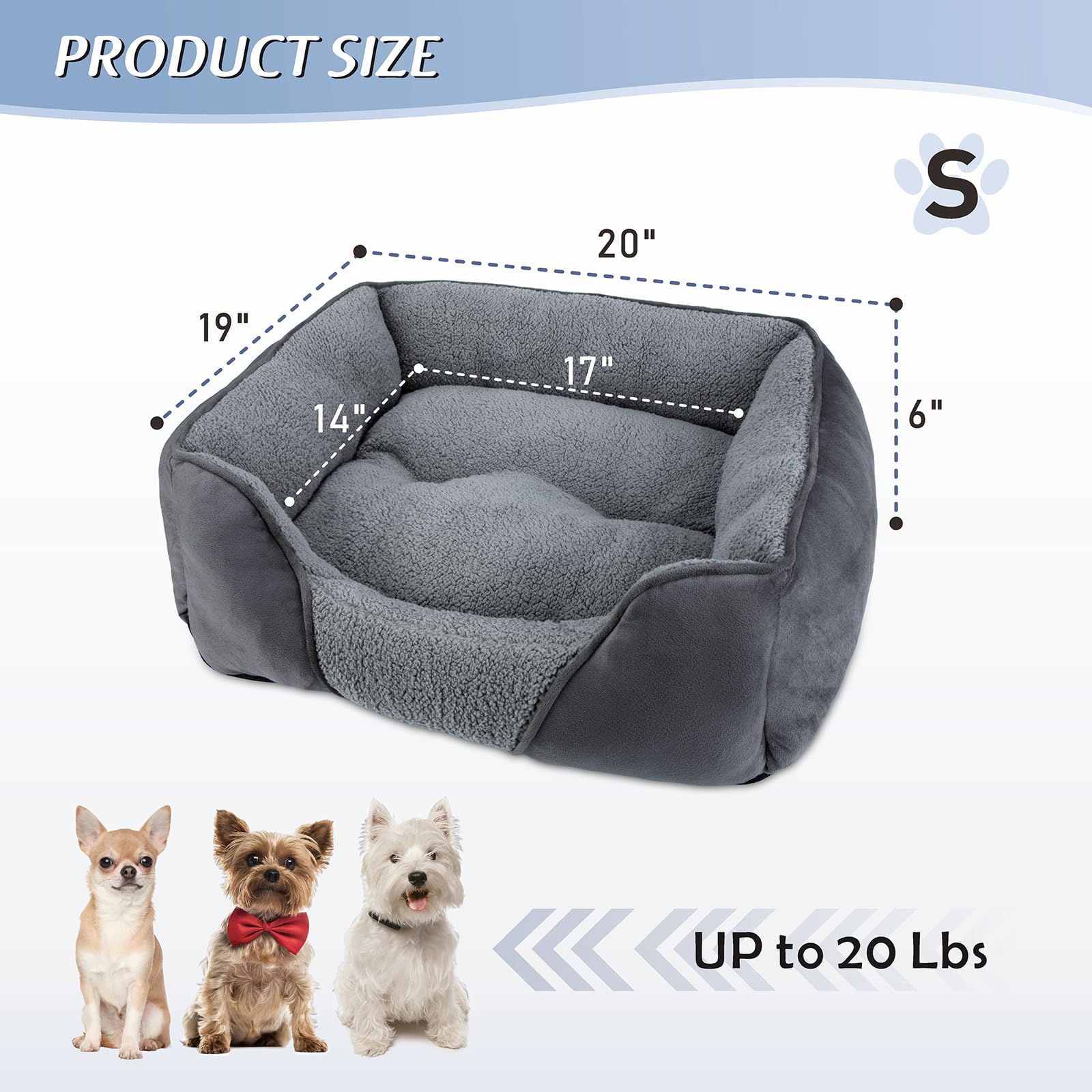 MIXJOY Large Dog Bed Washable, Grey Dog Bed Puppy Beds Orthopedic Pet Bed with Anti-Slip Bottom, Low Front Edge Dog Bed for Border Collie, Golden Retriever, French Bulldog, 76×61×23 cm
