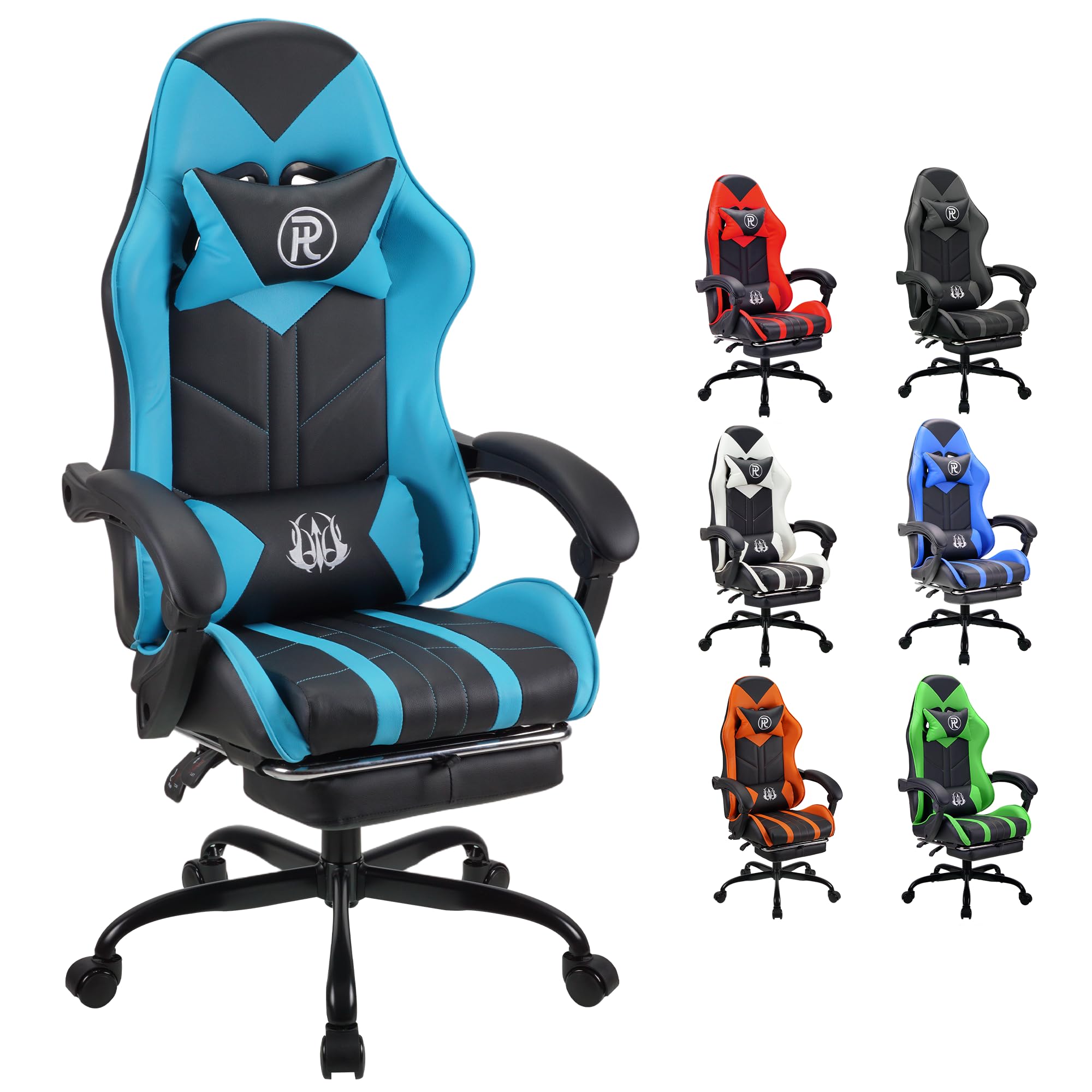 Play haha.Ergonomic reclining seat with footrest adjustable headrest and lumbar cushion high back support padded armrests PU leather finish for gaming home or office use