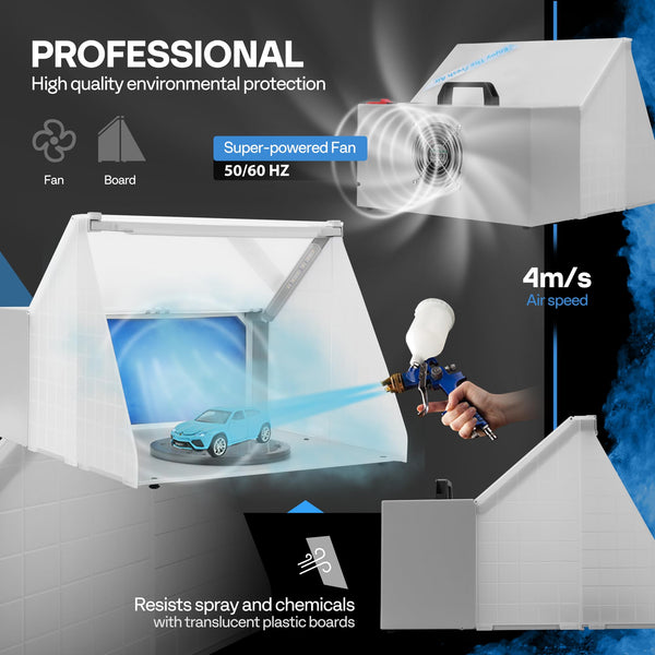 VIVOHOME Dual Fans Airbrush Paint Spray Booth with 4 LED Lights Turn Table and Filter Hose, Portable Airbrush Booth for Painting Model Craft