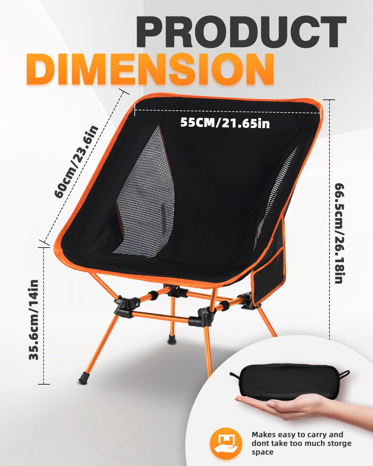 Evolpor Lightweight Folding Camping Chair with Storage Pocket & Carry Bag, High Weight Capacity, Portable for Camping, Hiking, Fishing – Great Gift for Dad, Blue