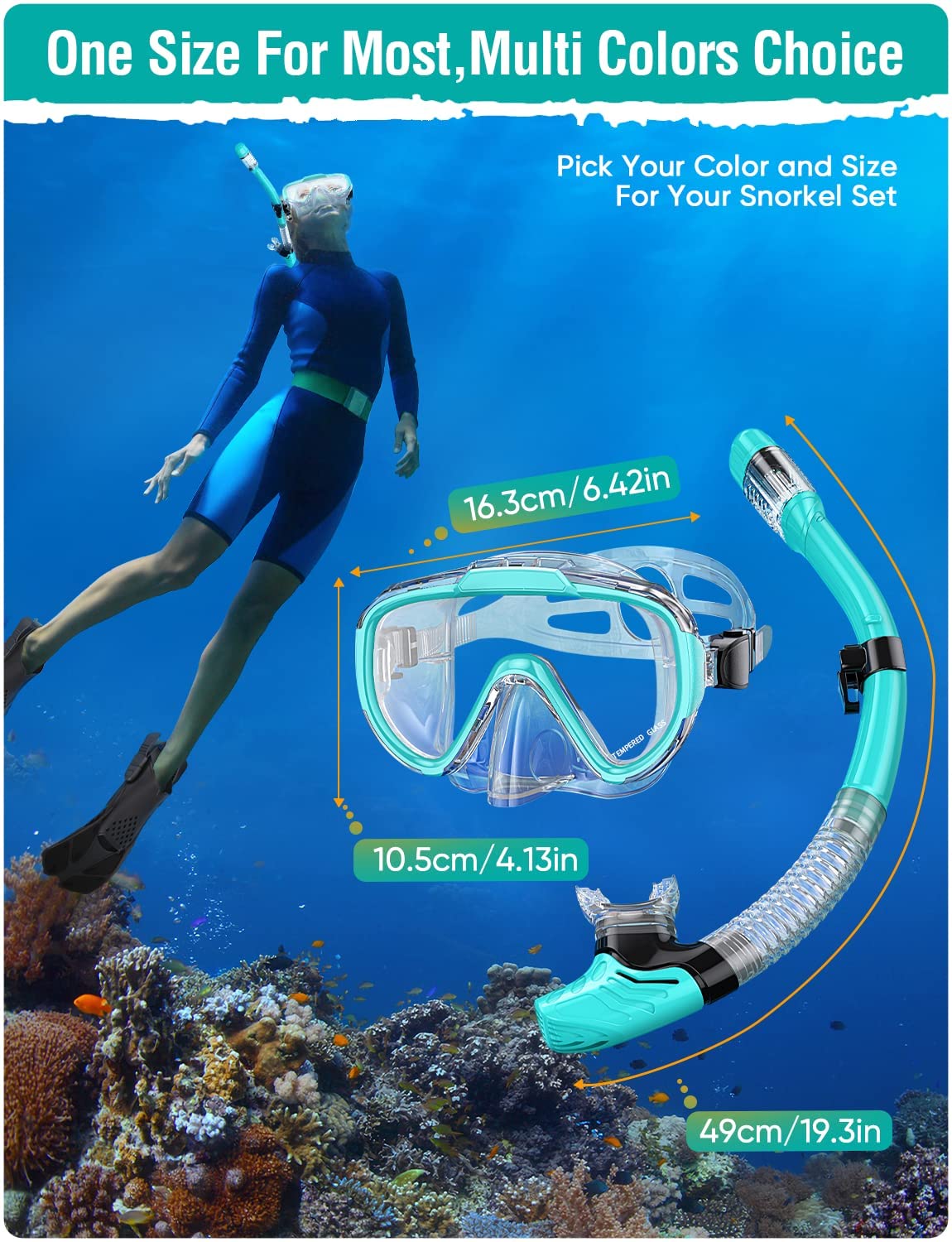 Lealinga Snorkel Set Adults Snorkel Mask Anti-Fog Panoramic View Diving Mask Dry Top Snorkel Kit with Travel Bag Diving Set for Snorkeling Scuba Diving Swimming Travel