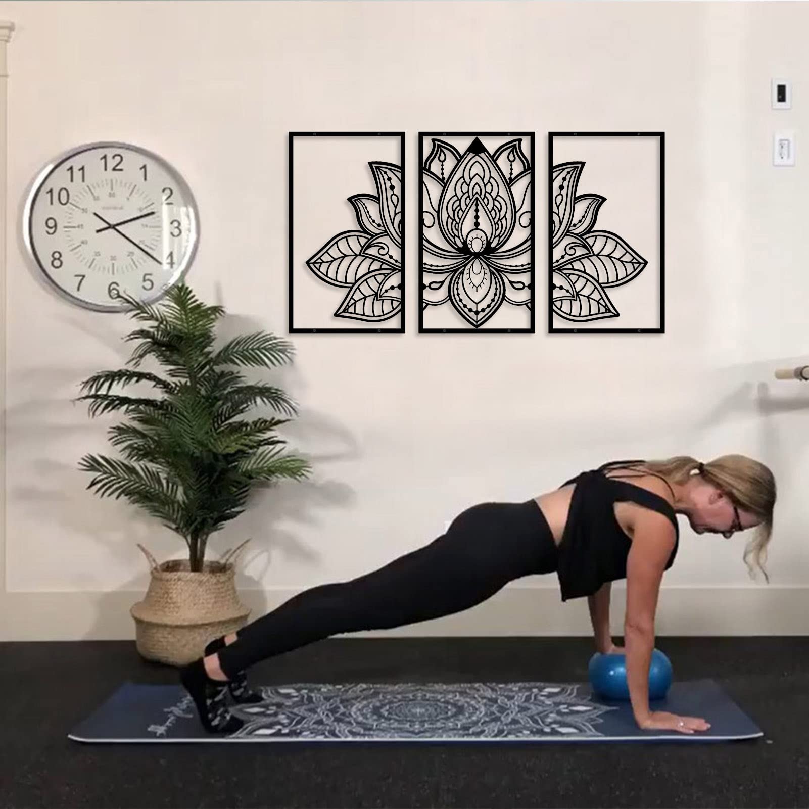 ESTART Large Lotus Flower Metal Wall Art 3-piece Set, Religion Faith Mandala Home Wall Decoration for Living Room, Bedroom, Office and Yoga Room