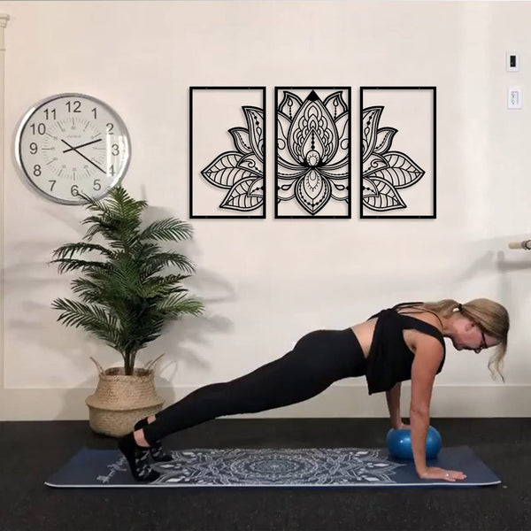 ESTART Large Lotus Flower Metal Wall Art 3-piece Set, Religion Faith Mandala Home Wall Decoration for Living Room, Bedroom, Office and Yoga Room