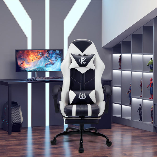 Play haha.Ergonomic reclining seat with footrest adjustable headrest and lumbar cushion high back support padded armrests PU leather finish for gaming home or office use