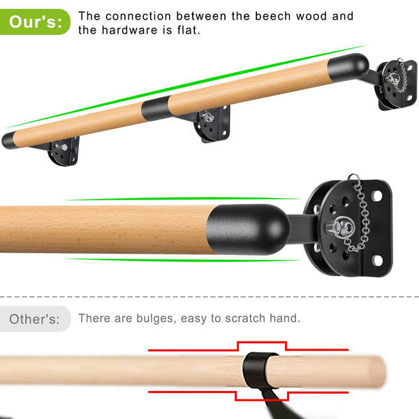 Dolibest 200cm Ballet Barre, Adjustable Wooden Dance Stretching Bar Wall Mounted Home Barre Workout Equipment with Metal Support Bracket Holder for