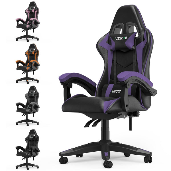 Racingreat Gaming Chair with Led Lights, Video Game Chair, Ergonomic RGB Gaming Chair for Adults, Height Adjustable Reclining Computer Chair with Headrest and Lumbar Support (With RGB, Black)